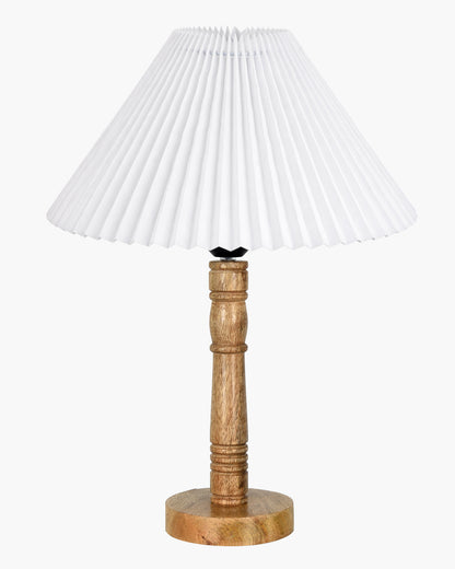 Mid Century Modern Stick Table Lamp, Hand Turned Floor Lamp Wood for Living Room, Stand Lamp with Fabric Lampshade for Bedroom, Desk Lamp, Study Room and Office, (Pleated Off-White)