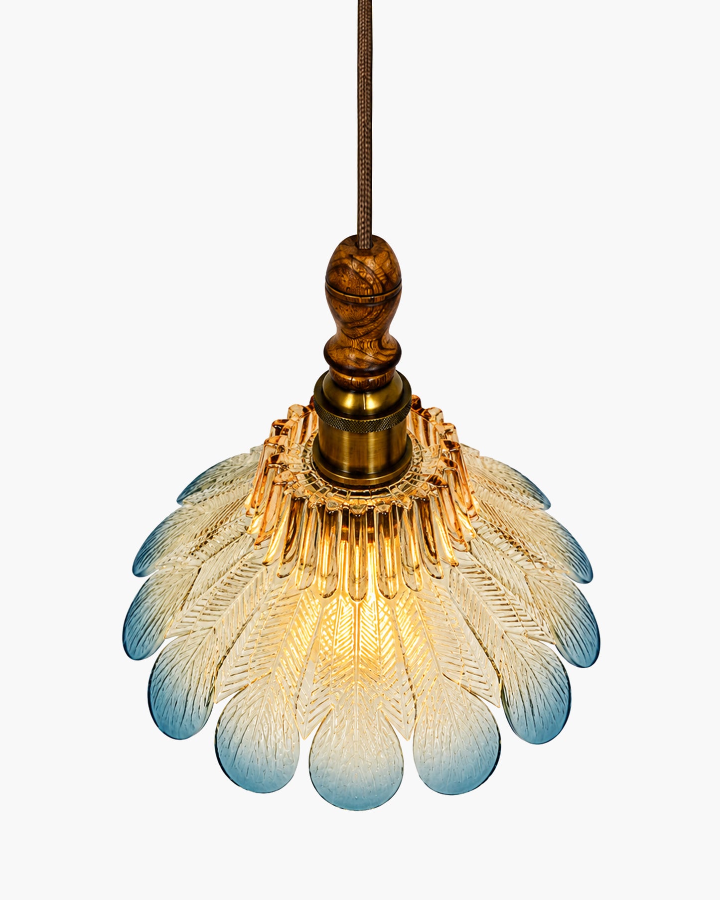 Botanica Pendant Lamp | Petal Scalloped Glass Hanging Light with Solid Wood Top | Vintage European Ceiling Fixture
