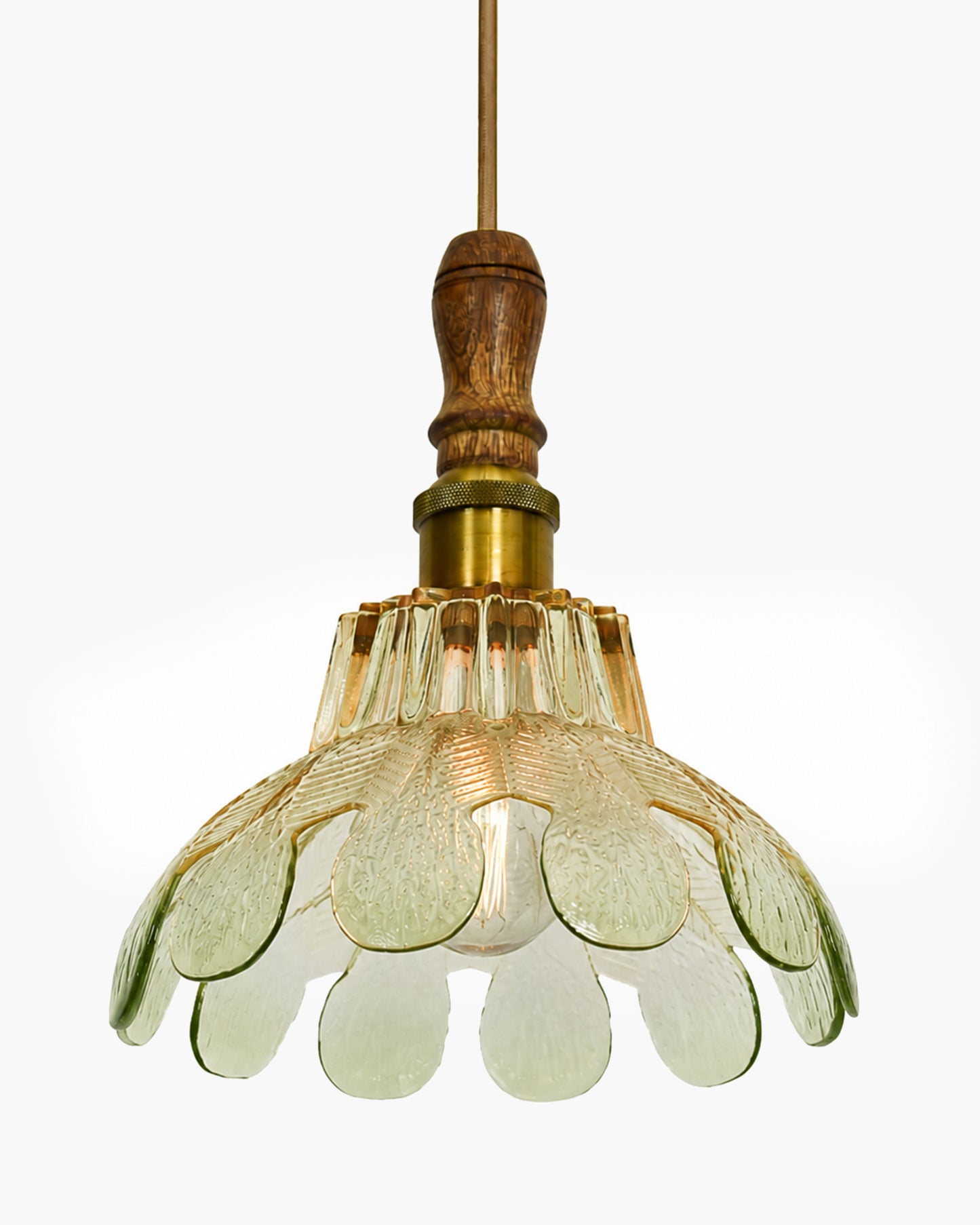 Botanica Pendant Lamp | Petal Scalloped Glass Hanging Light with Solid Wood Top | Vintage European Ceiling Fixture