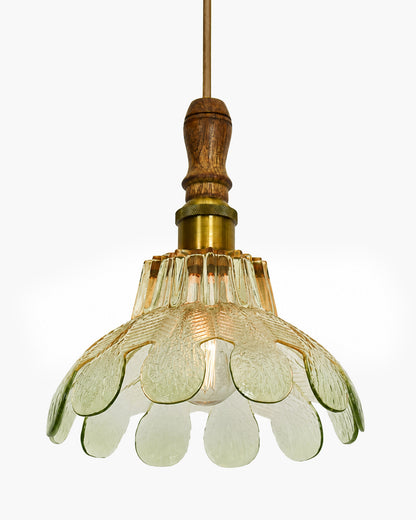 Botanica Pendant Lamp | Petal Scalloped Glass Hanging Light with Solid Wood Top | Vintage European Ceiling Fixture