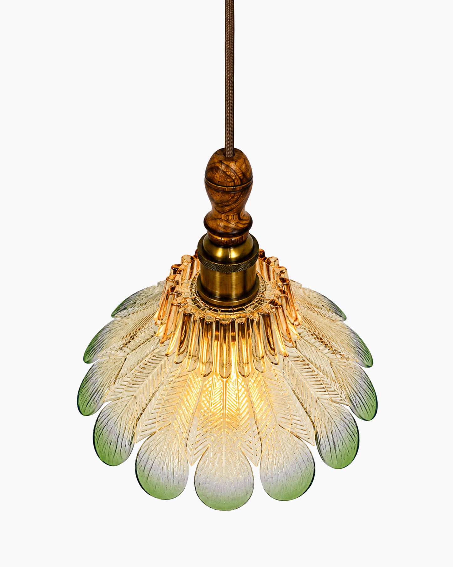 Botanica Pendant Lamp | Petal Scalloped Glass Hanging Light with Solid Wood Top | Vintage European Ceiling Fixture
