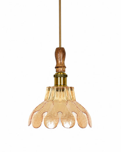 Botanica Pendant Lamp | Petal Scalloped Glass Hanging Light with Solid Wood Top | Vintage European Ceiling Fixture