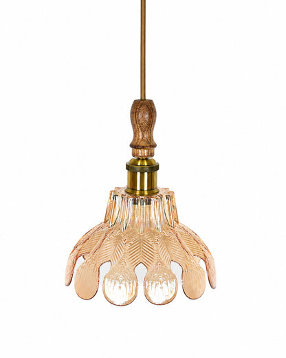 Botanica Pendant Lamp | Petal Scalloped Glass Hanging Light with Solid Wood Top | Vintage European Ceiling Fixture