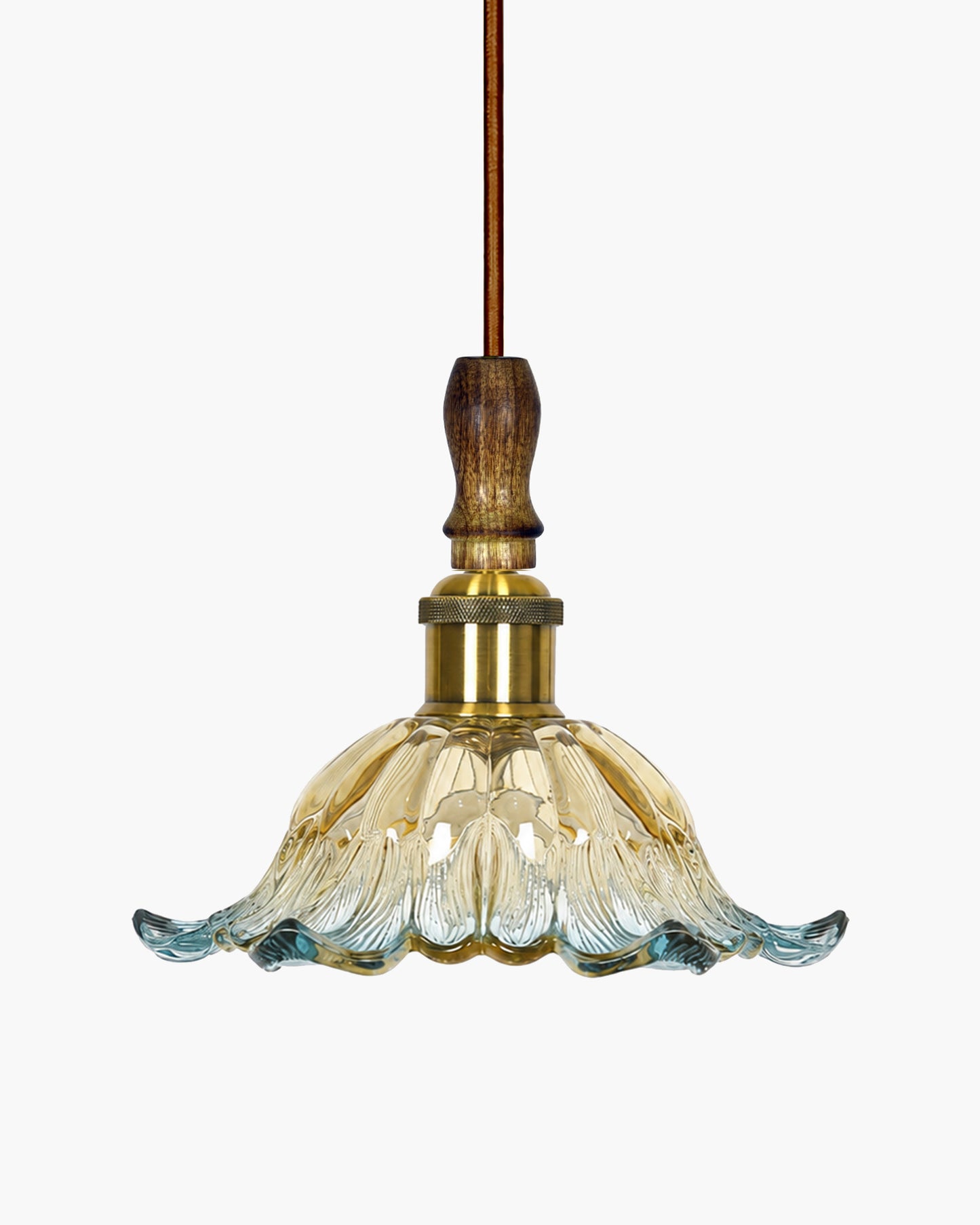 Homesake® Botanica Pendant Lamp | Tulip Scalloped Glass Hanging Light with Solid Wood Top | Vintage European Ceiling Fixture
