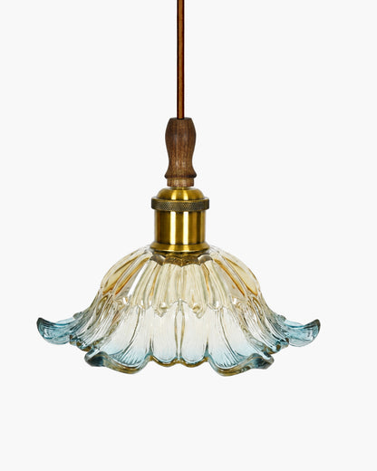 Homesake® Botanica Pendant Lamp | Tulip Scalloped Glass Hanging Light with Solid Wood Top | Vintage European Ceiling Fixture