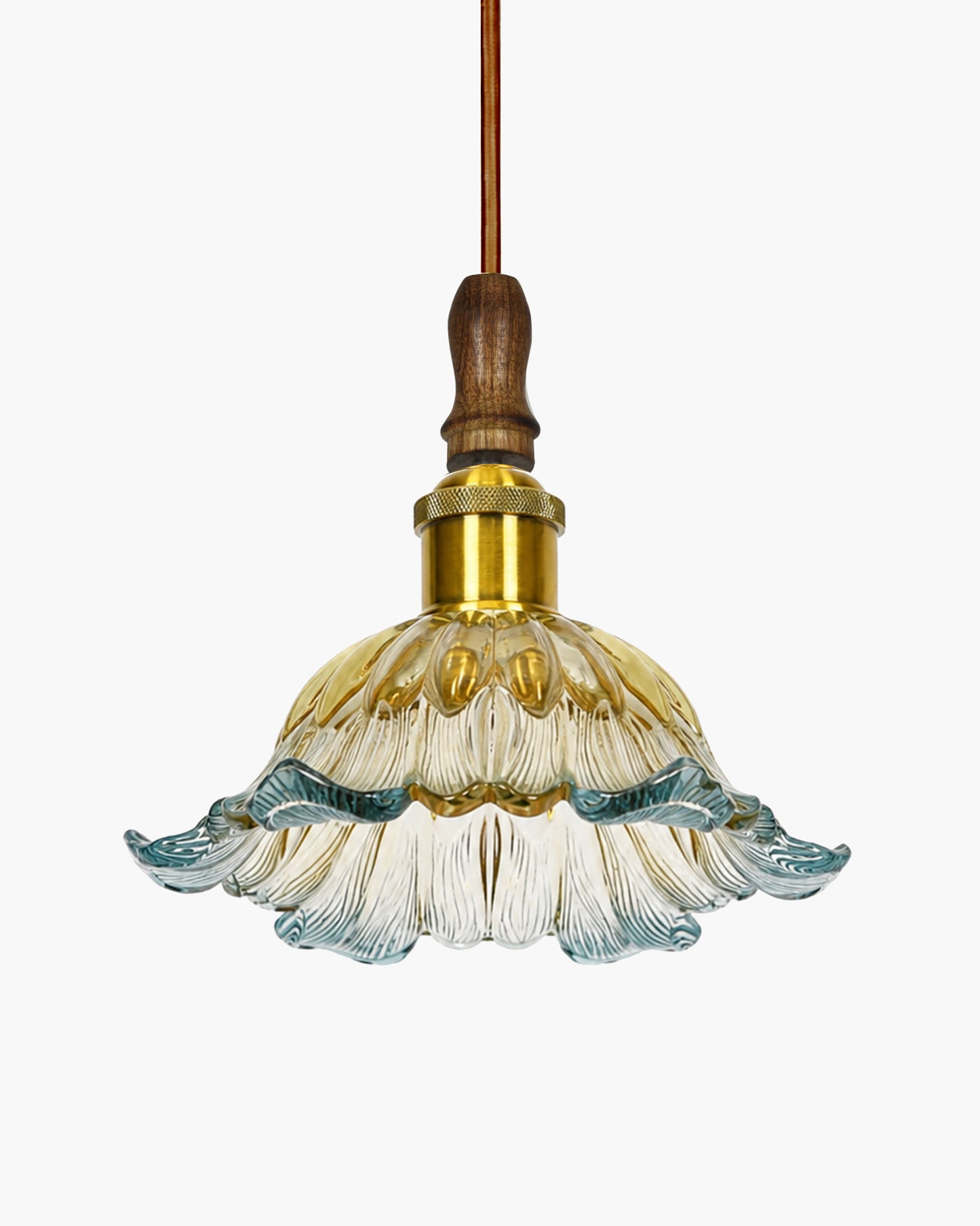 Homesake® Botanica Pendant Lamp | Tulip Scalloped Glass Hanging Light with Solid Wood Top | Vintage European Ceiling Fixture