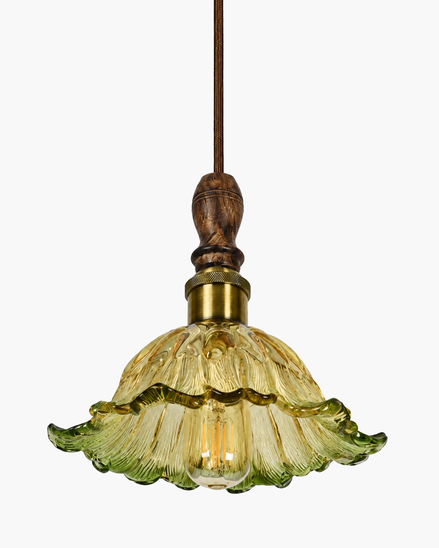 Homesake® Botanica Pendant Lamp | Tulip Scalloped Glass Hanging Light with Solid Wood Top | Vintage European Ceiling Fixture
