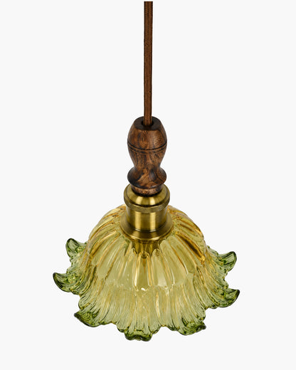 Homesake® Botanica Pendant Lamp | Tulip Scalloped Glass Hanging Light with Solid Wood Top | Vintage European Ceiling Fixture