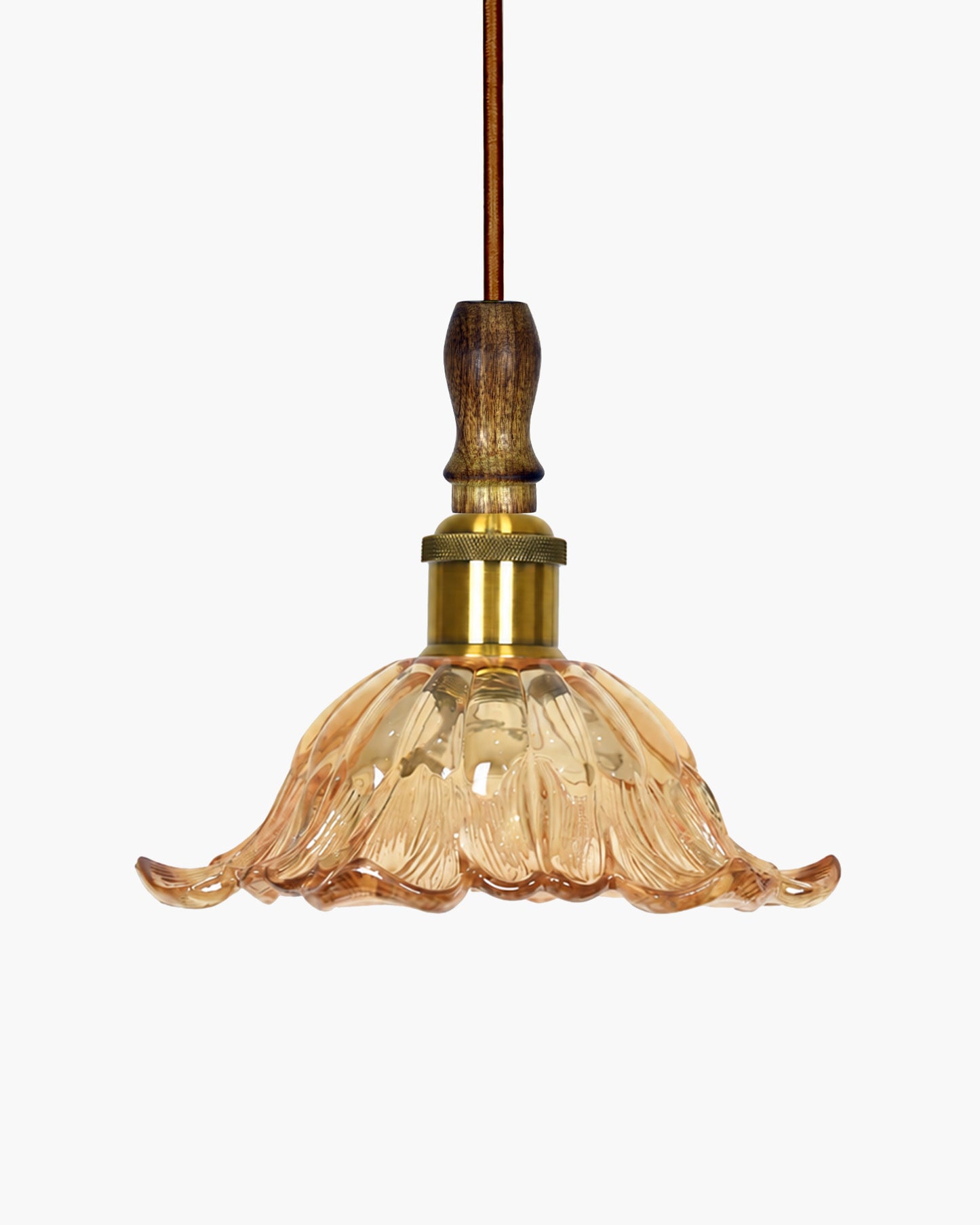Homesake® Botanica Pendant Lamp | Tulip Scalloped Glass Hanging Light with Solid Wood Top | Vintage European Ceiling Fixture