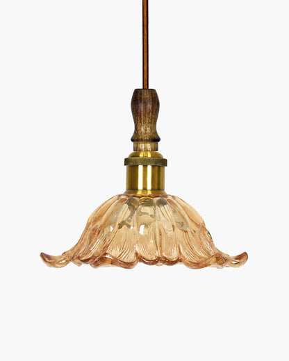 Homesake® Botanica Pendant Lamp | Tulip Scalloped Glass Hanging Light with Solid Wood Top | Vintage European Ceiling Fixture