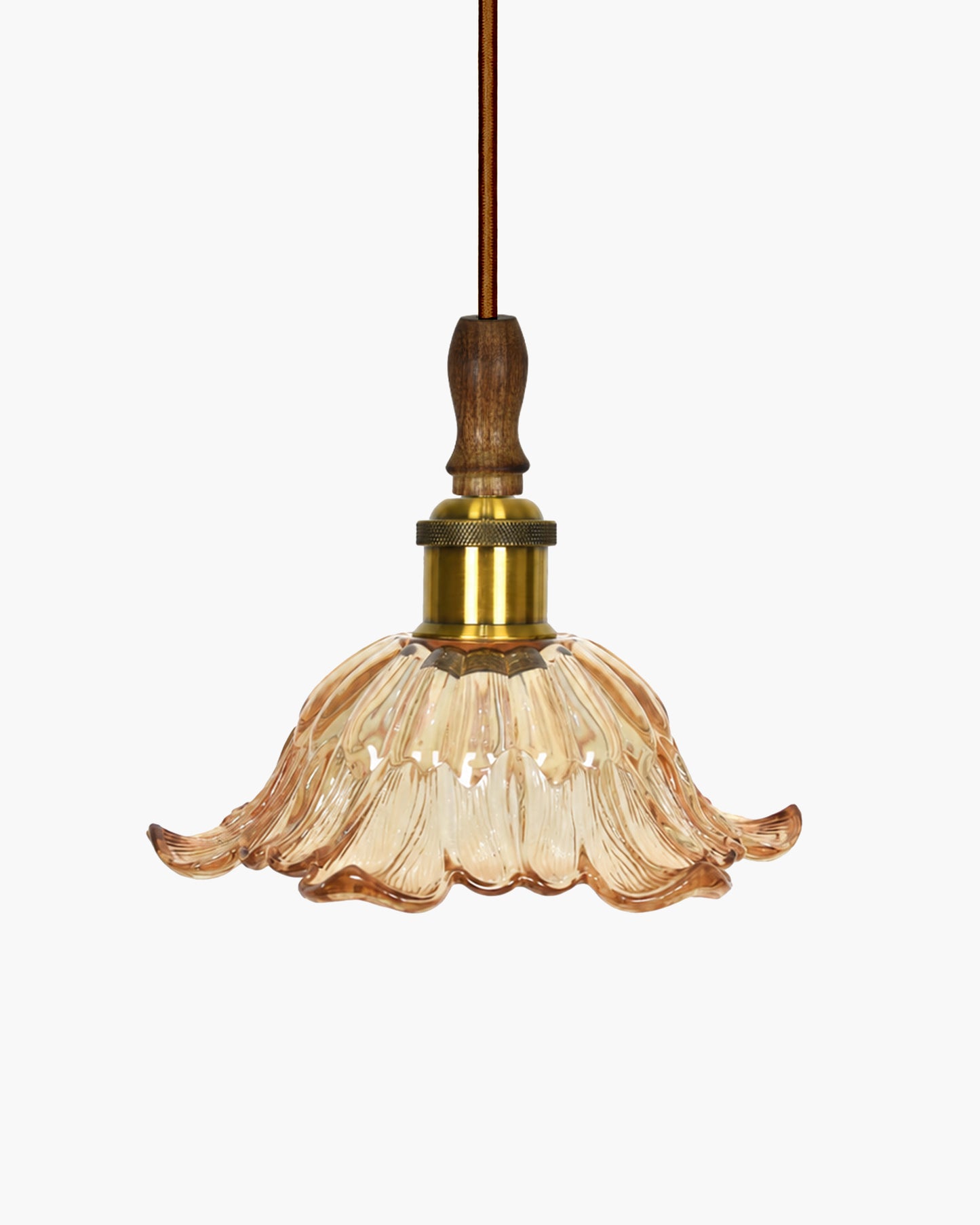Homesake® Botanica Pendant Lamp | Tulip Scalloped Glass Hanging Light with Solid Wood Top | Vintage European Ceiling Fixture