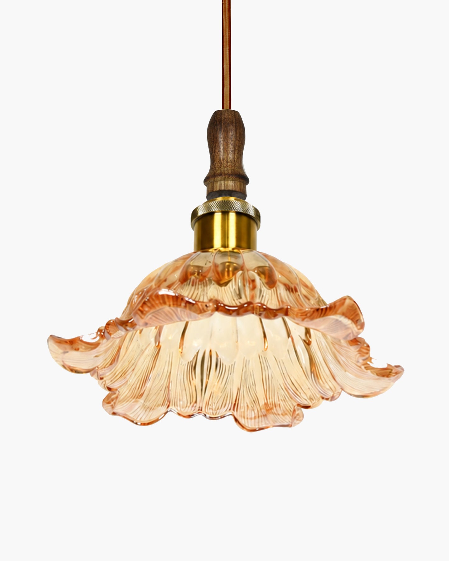 Homesake® Botanica Pendant Lamp | Tulip Scalloped Glass Hanging Light with Solid Wood Top | Vintage European Ceiling Fixture