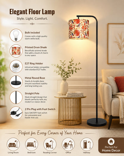 Homesake® Axis Floor Lamp for Living Room, Modern Standing Floor Lamp with Linen Fabric Shade & Black Metal Frame, Tall Reading Lamp for Bedroom, Corner, Office, Study Room & Home Decor