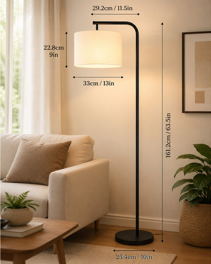Homesake® Axis Floor Lamp for Living Room, Modern Standing Floor Lamp with Linen Fabric Shade & Black Metal Frame, Tall Reading Lamp for Bedroom, Corner, Office, Study Room & Home Decor