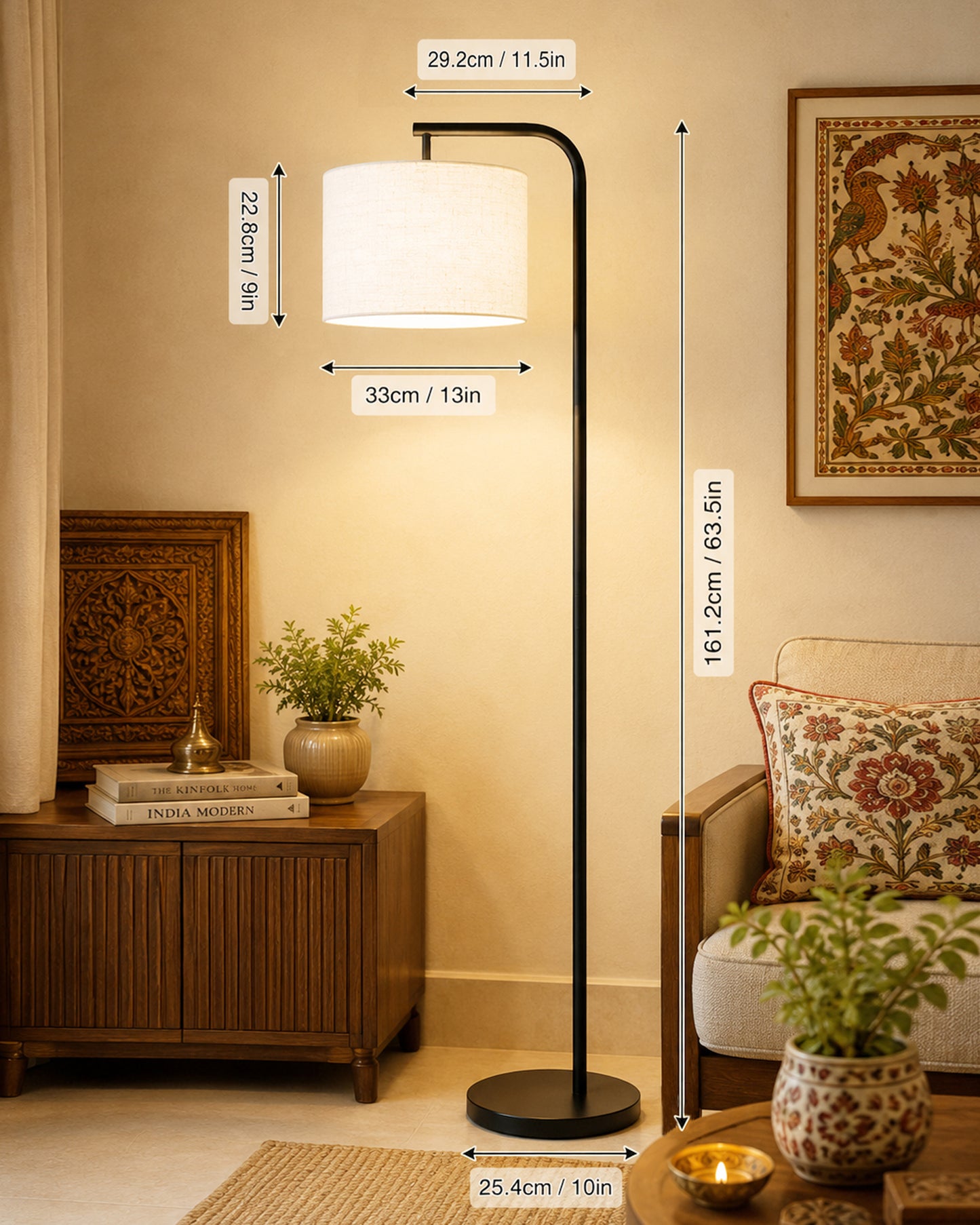 Homesake® Axis Floor Lamp for Living Room, Modern Standing Floor Lamp with Linen Fabric Shade & Black Metal Frame, Tall Reading Lamp for Bedroom, Corner, Office, Study Room & Home Decor