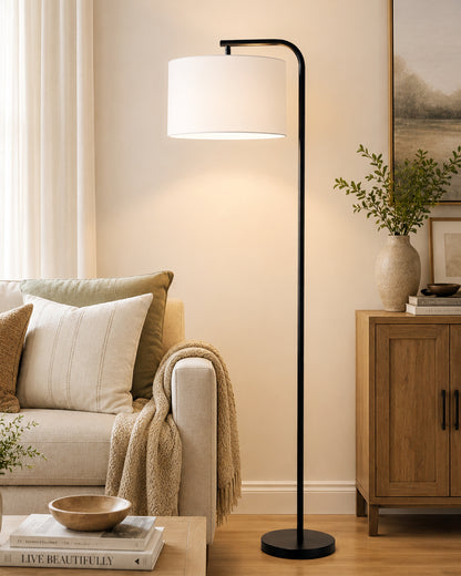 Homesake® Axis Floor Lamp for Living Room, Modern Standing Floor Lamp with Linen Fabric Shade & Black Metal Frame, Tall Reading Lamp for Bedroom, Corner, Office, Study Room & Home Decor