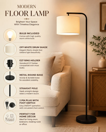Homesake® Axis Floor Lamp for Living Room, Modern Standing Floor Lamp with Linen Fabric Shade & Black Metal Frame, Tall Reading Lamp for Bedroom, Corner, Office, Study Room & Home Decor