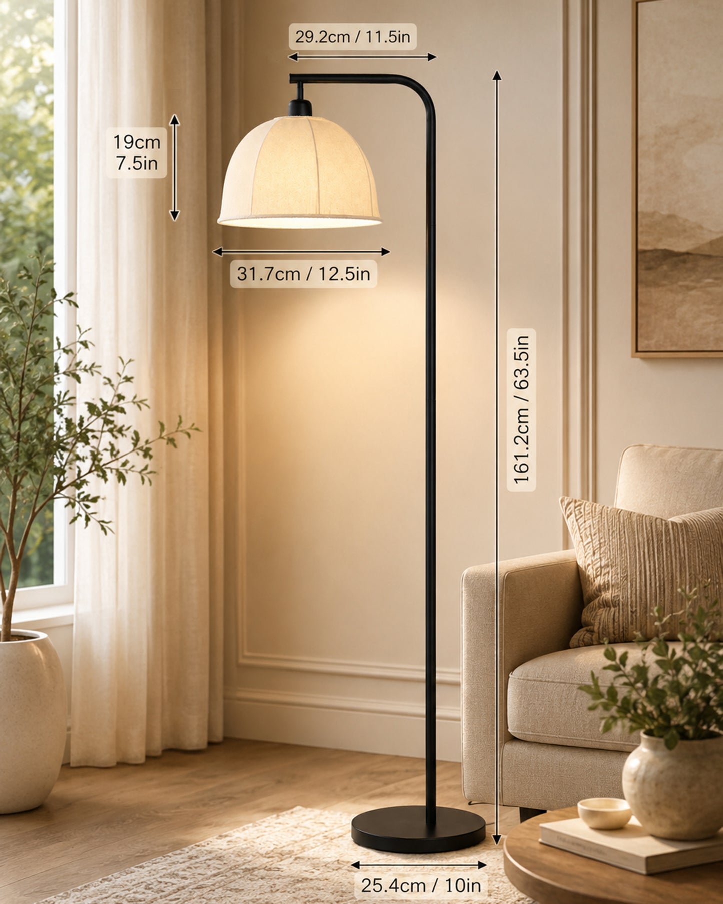 Homesake® Axis Floor Lamp for Living Room, Modern Standing Floor Lamp with Linen Fabric Shade & Black Metal Frame, Tall Reading Lamp for Bedroom, Corner, Office, Study Room & Home Decor