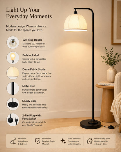 Homesake® Axis Floor Lamp for Living Room, Modern Standing Floor Lamp with Linen Fabric Shade & Black Metal Frame, Tall Reading Lamp for Bedroom, Corner, Office, Study Room & Home Decor