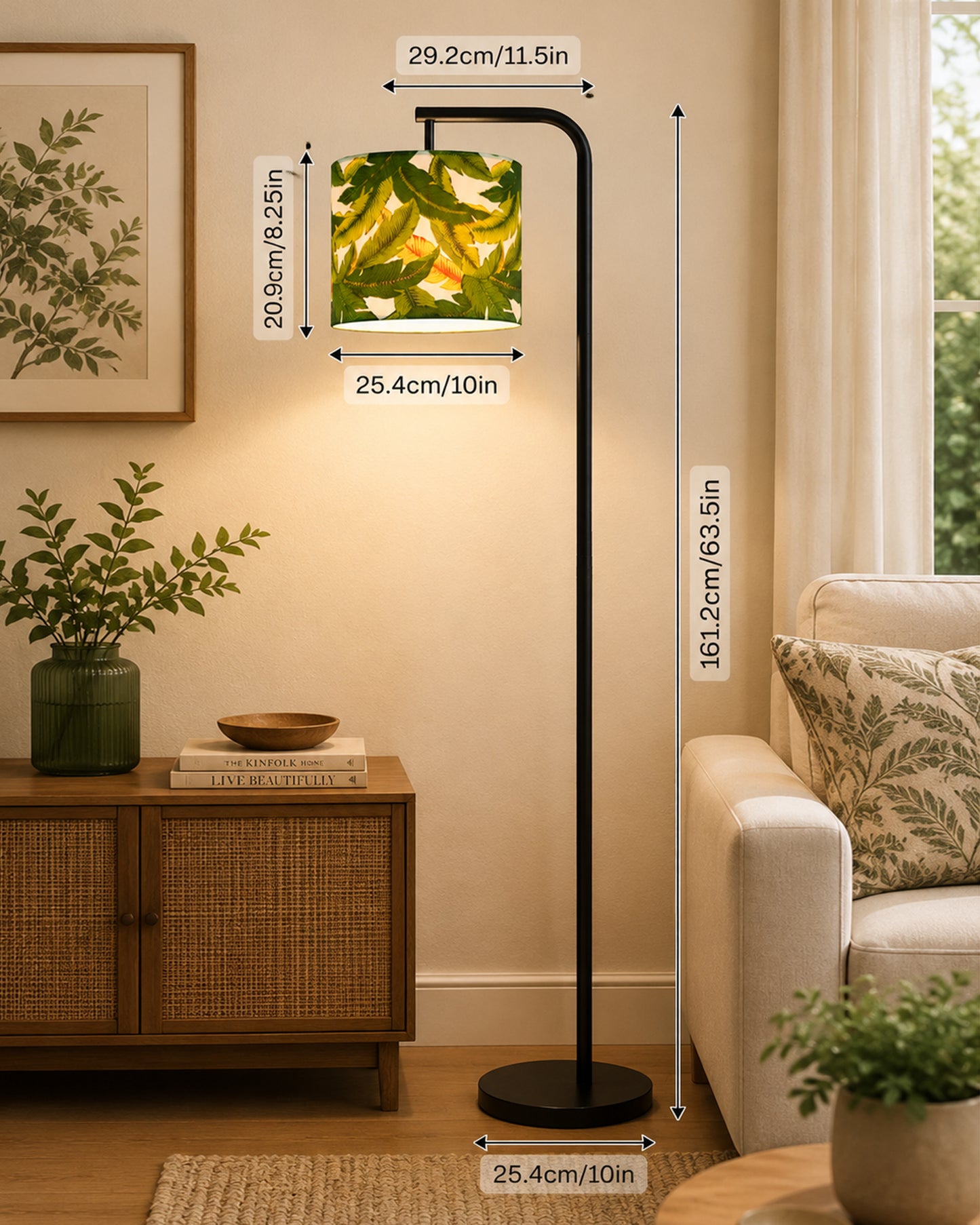 Homesake® Axis Floor Lamp for Living Room, Modern Standing Floor Lamp with Linen Fabric Shade & Black Metal Frame, Tall Reading Lamp for Bedroom, Corner, Office, Study Room & Home Decor