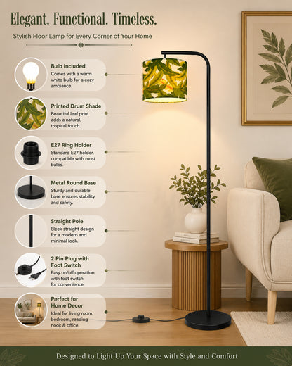Homesake® Axis Floor Lamp for Living Room, Modern Standing Floor Lamp with Linen Fabric Shade & Black Metal Frame, Tall Reading Lamp for Bedroom, Corner, Office, Study Room & Home Decor
