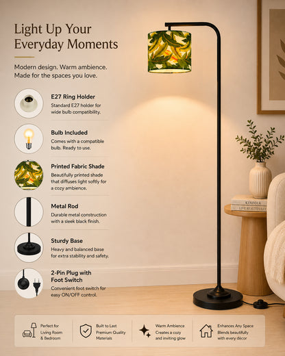 Homesake® Axis Floor Lamp for Living Room, Modern Standing Floor Lamp with Linen Fabric Shade & Black Metal Frame, Tall Reading Lamp for Bedroom, Corner, Office, Study Room & Home Decor
