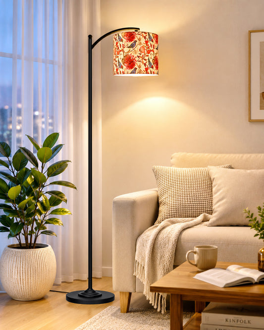 Homesake® ARC Floor Lamp for Living Room | Modern Standing Lamp with Linen Fabric Shade and Black Metal Frame | Decorative Reading Lamp for Bedroom, Corner, Office & Home Decor, Fabric Shade