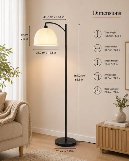 Homesake® ARC Floor Lamp for Living Room | Modern Standing Lamp with Linen Fabric Shade and Black Metal Frame | Decorative Reading Lamp for Bedroom, Corner, Office & Home Decor, Fabric Shade
