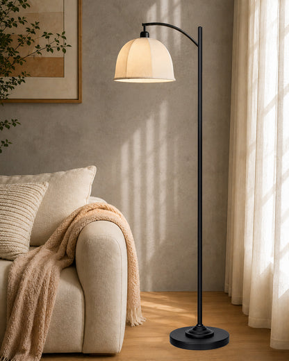 Homesake® ARC Floor Lamp for Living Room | Modern Standing Lamp with Linen Fabric Shade and Black Metal Frame | Decorative Reading Lamp for Bedroom, Corner, Office & Home Decor, Fabric Shade