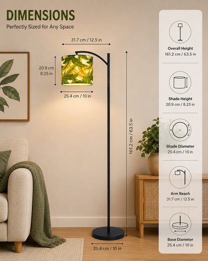 Homesake® ARC Floor Lamp for Living Room | Modern Standing Lamp with Linen Fabric Shade and Black Metal Frame | Decorative Reading Lamp for Bedroom, Corner, Office & Home Decor, Fabric Shade
