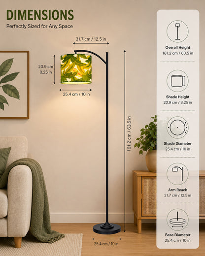 Homesake® ARC Floor Lamp for Living Room | Modern Standing Lamp with Linen Fabric Shade and Black Metal Frame | Decorative Reading Lamp for Bedroom, Corner, Office & Home Decor, Fabric Shade
