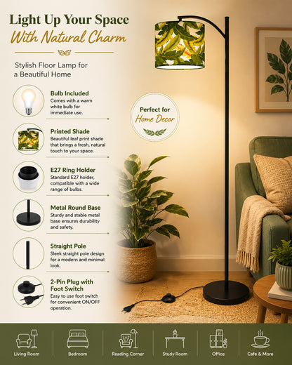 Homesake® ARC Floor Lamp for Living Room | Modern Standing Lamp with Linen Fabric Shade and Black Metal Frame | Decorative Reading Lamp for Bedroom, Corner, Office & Home Decor, Fabric Shade