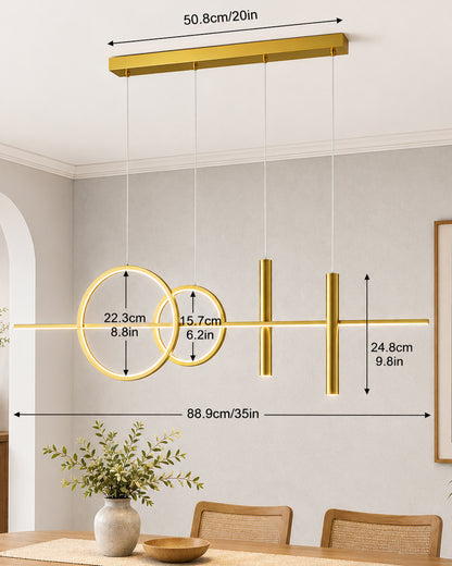 Homesake® Luxury 3 Ring LED Pendant Chandelier | Modern Gold Hanging Ceiling Light with Adjustable Cables | Decorative Light Fixture for Living Room, Dining Room, Foyer & Bedroom