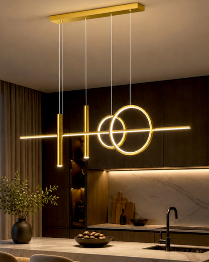 Homesake® Luxury 3 Ring LED Pendant Chandelier | Modern Gold Hanging Ceiling Light with Adjustable Cables | Decorative Light Fixture for Living Room, Dining Room, Foyer & Bedroom