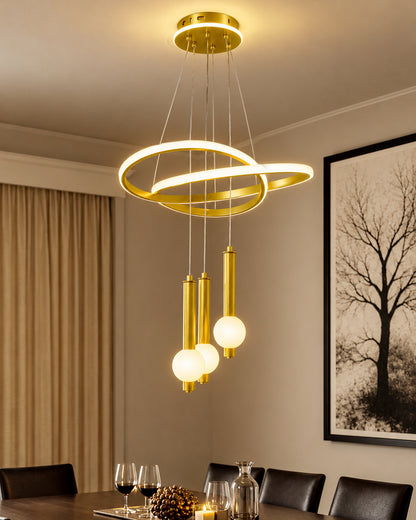 Homesake® Luxury 3 Ring LED Pendant Chandelier | Modern Gold Hanging Ceiling Light with Adjustable Cables | Decorative Light Fixture for Living Room, Dining Room, Foyer & Bedroom