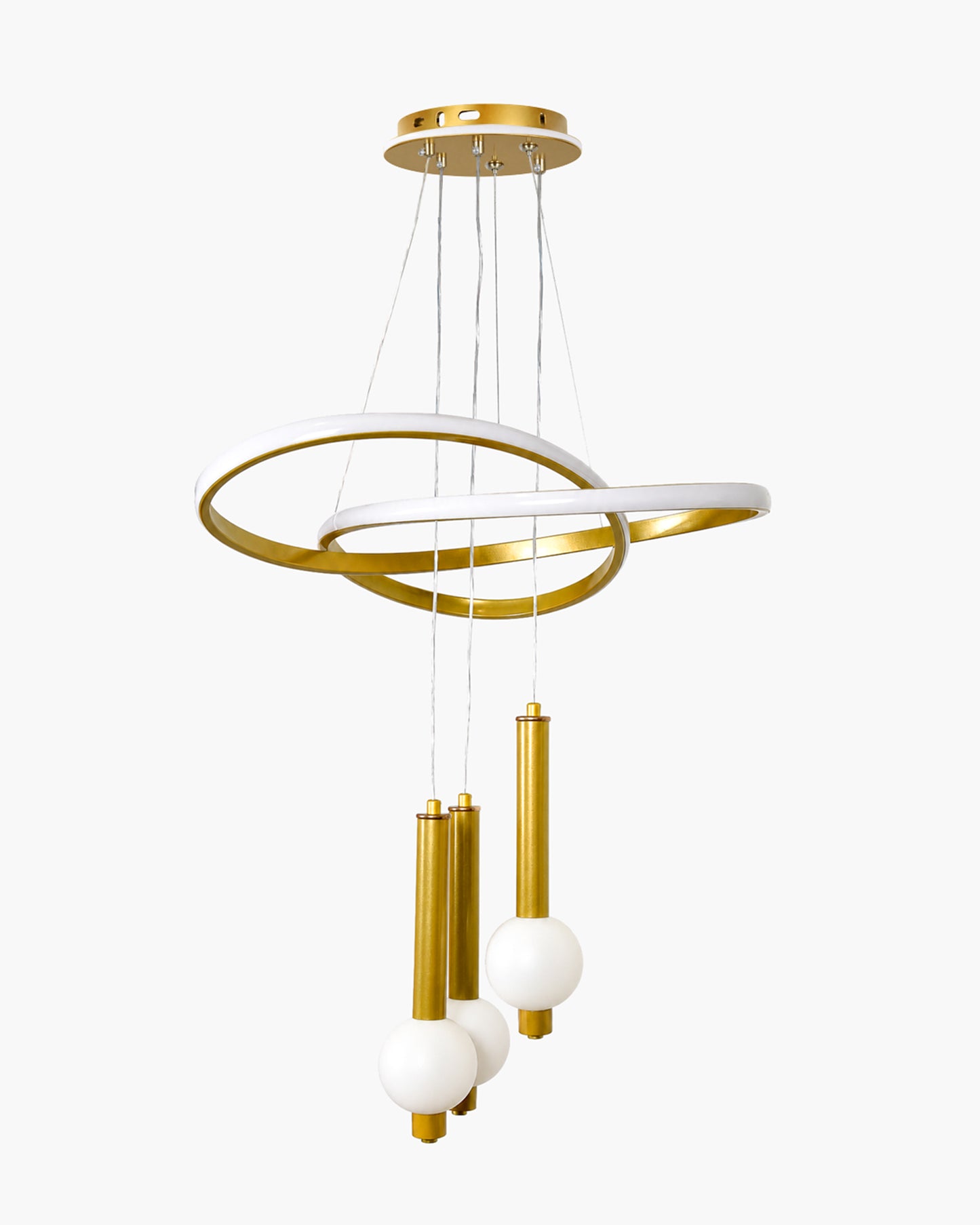 Homesake® Luxury 3 Ring LED Pendant Chandelier | Modern Gold Hanging Ceiling Light with Adjustable Cables | Decorative Light Fixture for Living Room, Dining Room, Foyer & Bedroom