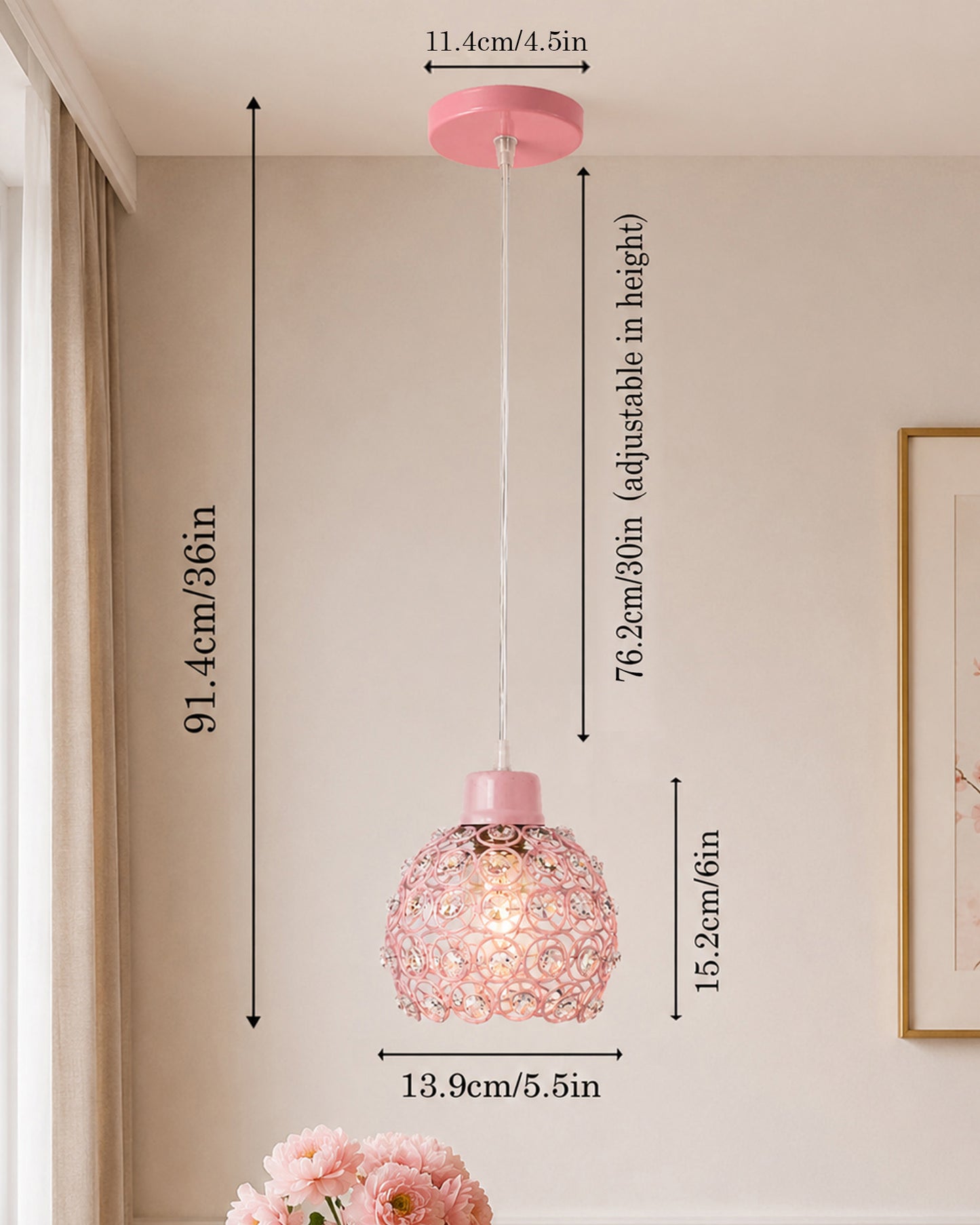 Homesake® Crystal Dual Half Globe Pendant Light, Black Metal Chandelier with Crystal Accents, Modern Hanging Ceiling Light Fixture for Living Room, Dining Room, Bedroom, Foyer & Hallway