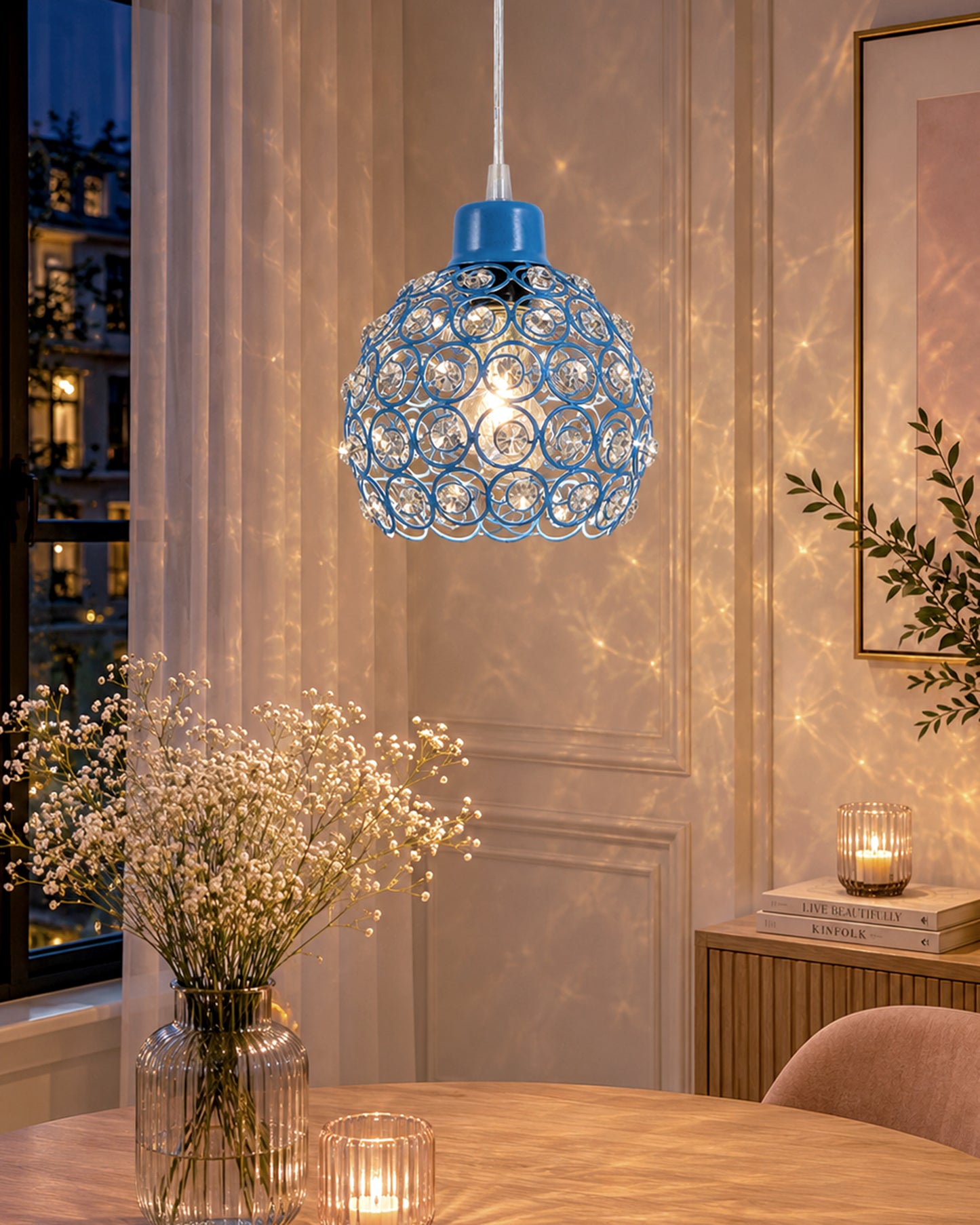 Homesake® Crystal Dual Half Globe Pendant Light, Black Metal Chandelier with Crystal Accents, Modern Hanging Ceiling Light Fixture for Living Room, Dining Room, Bedroom, Foyer & Hallway
