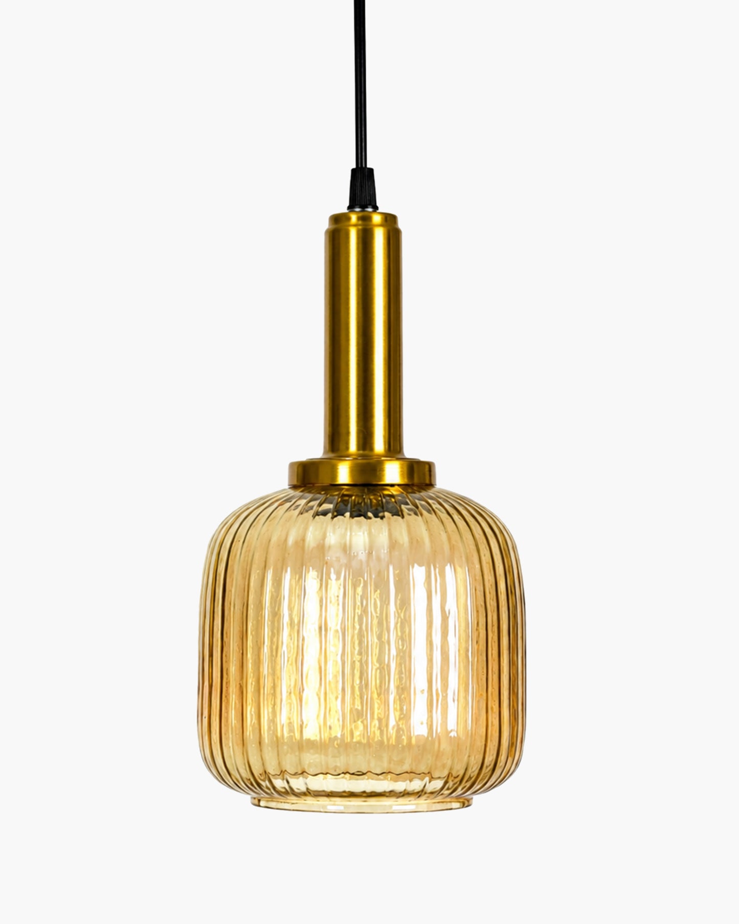 Homesake® Modern Ribbed Glass Pendant Light | Antique Brass Hanging Ceiling Lamp | Decorative Fluted Glass Light Fixture for Kitchen Island, Dining Room, Living Room & Hallway