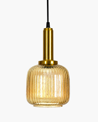 Homesake® Modern Ribbed Glass Pendant Light | Antique Brass Hanging Ceiling Lamp | Decorative Fluted Glass Light Fixture for Kitchen Island, Dining Room, Living Room & Hallway