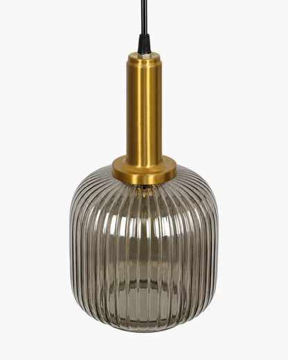 Homesake® Modern Ribbed Glass Pendant Light | Antique Brass Hanging Ceiling Lamp | Decorative Fluted Glass Light Fixture for Kitchen Island, Dining Room, Living Room & Hallway
