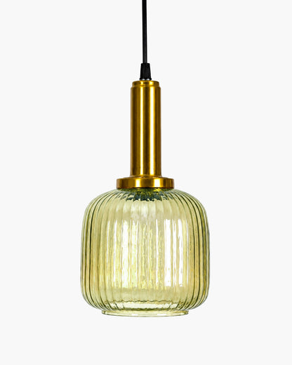 Homesake® Modern Ribbed Glass Pendant Light | Antique Brass Hanging Ceiling Lamp | Decorative Fluted Glass Light Fixture for Kitchen Island, Dining Room, Living Room & Hallway