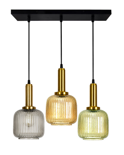 Homesake® 3-Light Ribbed Glass Hanging Pendant Light Cluster | Antique Brass Fluted Glass Ceiling Lamp with Round Canopy | Modern Glass Chandelier for Kitchen Island, Dining Room & Living Room