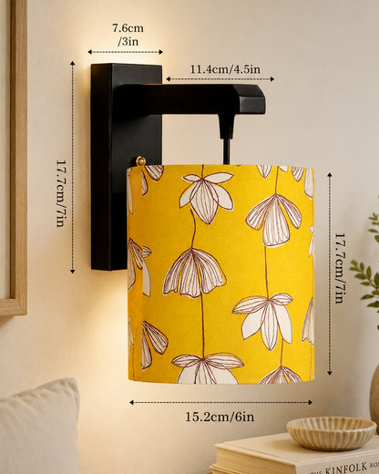 Homesake® Cherry Wood Hanging Wall Lamp with Fabric Drum Shade | Modern Rustic Bedside Wall Light | Decorative Wooden Sconce for Living Room, Bedroom & Hallway