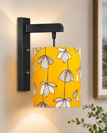 Homesake® Cherry Wood Hanging Wall Lamp with Fabric Drum Shade | Modern Rustic Bedside Wall Light | Decorative Wooden Sconce for Living Room, Bedroom & Hallway