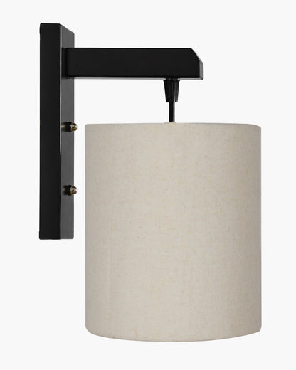 Homesake® Cherry Wood Hanging Wall Lamp with Fabric Drum Shade | Modern Rustic Bedside Wall Light | Decorative Wooden Sconce for Living Room, Bedroom & Hallway