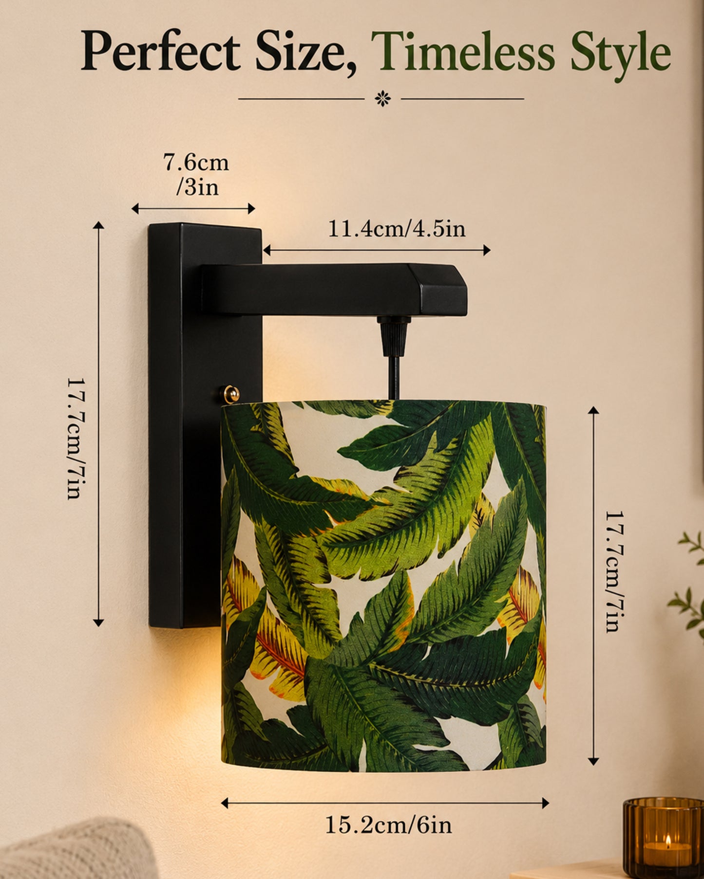 Homesake® Cherry Wood Hanging Wall Lamp with Fabric Drum Shade | Modern Rustic Bedside Wall Light | Decorative Wooden Sconce for Living Room, Bedroom & Hallway