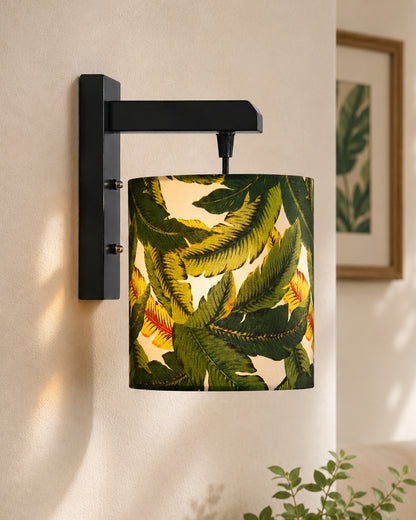 Homesake® Cherry Wood Hanging Wall Lamp with Fabric Drum Shade | Modern Rustic Bedside Wall Light | Decorative Wooden Sconce for Living Room, Bedroom & Hallway