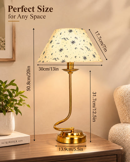 Homesake® Modern Brass Finish Table Lamp with Retro Khadi Fabric Shade | Decorative Bedside Night Lamp for Bedroom, Living Room, Study Table, Office & Home Décor | Warm Ambient Light