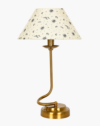Homesake® Modern Brass Finish Table Lamp with Retro Khadi Fabric Shade | Decorative Bedside Night Lamp for Bedroom, Living Room, Study Table, Office & Home Décor | Warm Ambient Light